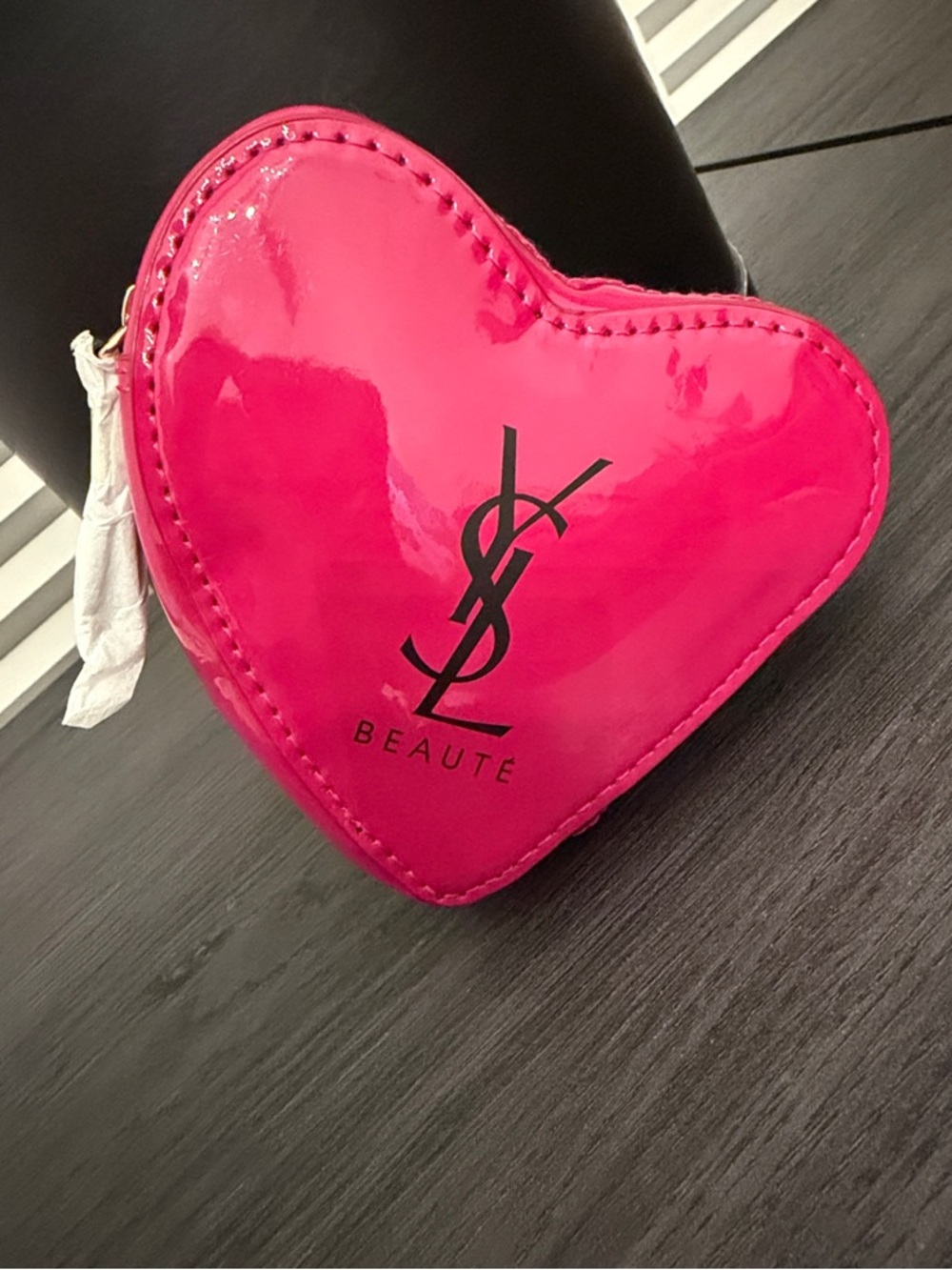 GWP-YSL Beaute Heart-Shaped Patent Cosmetic Pouch in Hot Pink